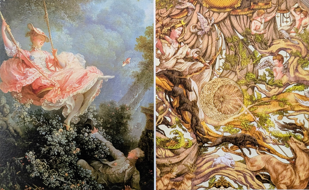 The unfolded Artemis box, depicting the dramatic moment of the goddess sending down divine punishment in the forest